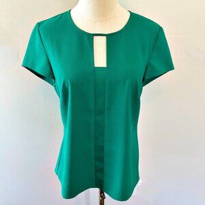 Ann Taylor Minimalist Career Office Core Blouse 10 Green Keyhole Short Sleeve